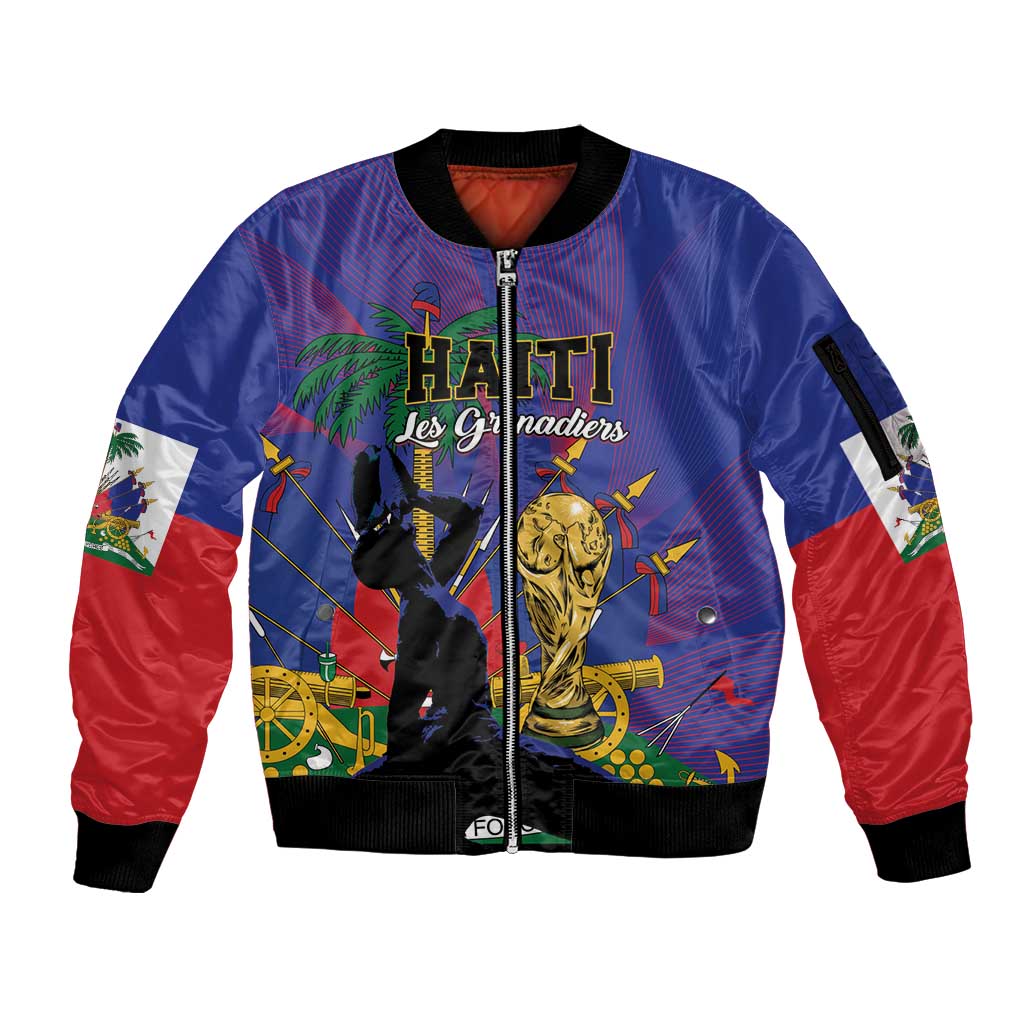 Custom Haiti World Football 2026 Sleeve Zip Bomber Jacket Go Les Grenadiers - Wonder Print Shop