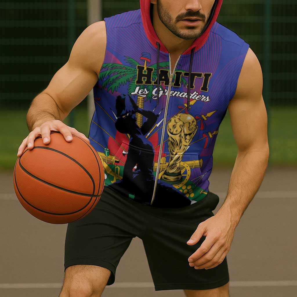 Custom Haiti World Football 2026 Sleeveless Zip Hoodie Go Les Grenadiers - Wonder Print Shop
