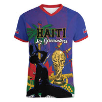 Custom Haiti World Football 2026 Women V-Neck T-Shirt Go Les Grenadiers - Wonder Print Shop