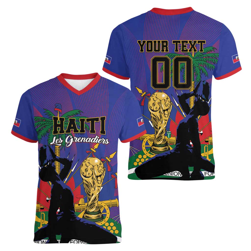 Custom Haiti World Football 2026 Women V-Neck T-Shirt Go Les Grenadiers - Wonder Print Shop