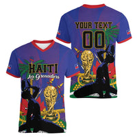 Custom Haiti World Football 2026 Women V-Neck T-Shirt Go Les Grenadiers - Wonder Print Shop