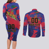 Custom Ekip Foutbol Ayiti 2026 Couples Matching Long Sleeve Bodycon Dress and Long Sleeve Button Shirt Haiti Grenadye Alaso - Wonder Print Shop