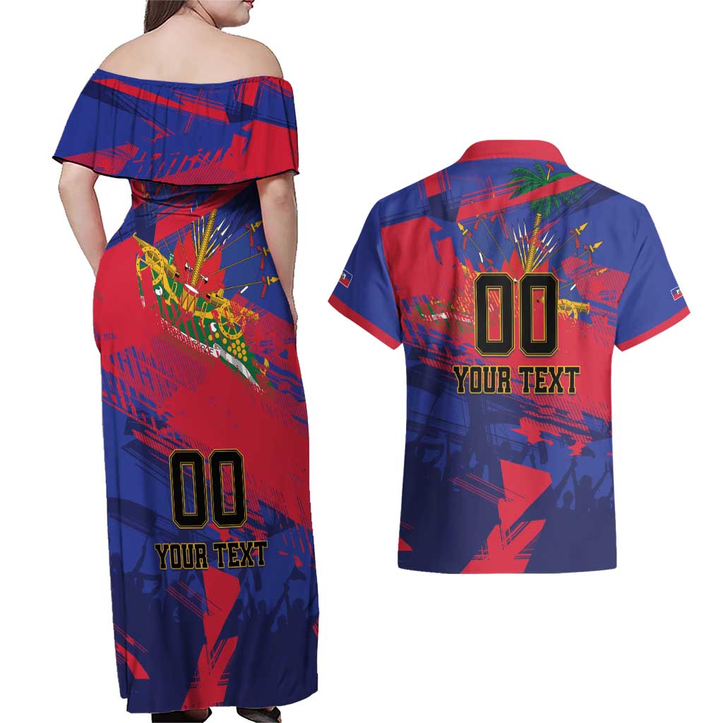 Custom Ekip Foutbol Ayiti 2026 Couples Matching Off Shoulder Maxi Dress and Hawaiian Shirt Haiti Grenadye Alaso - Wonder Print Shop