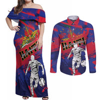 Custom Ekip Foutbol Ayiti 2026 Couples Matching Off Shoulder Maxi Dress and Long Sleeve Button Shirt Haiti Grenadye Alaso - Wonder Print Shop