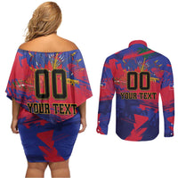 Custom Ekip Foutbol Ayiti 2026 Couples Matching Off Shoulder Short Dress and Long Sleeve Button Shirt Haiti Grenadye Alaso - Wonder Print Shop