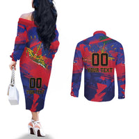 Custom Ekip Foutbol Ayiti 2026 Couples Matching Off The Shoulder Long Sleeve Dress and Long Sleeve Button Shirt Haiti Grenadye Alaso - Wonder Print Shop