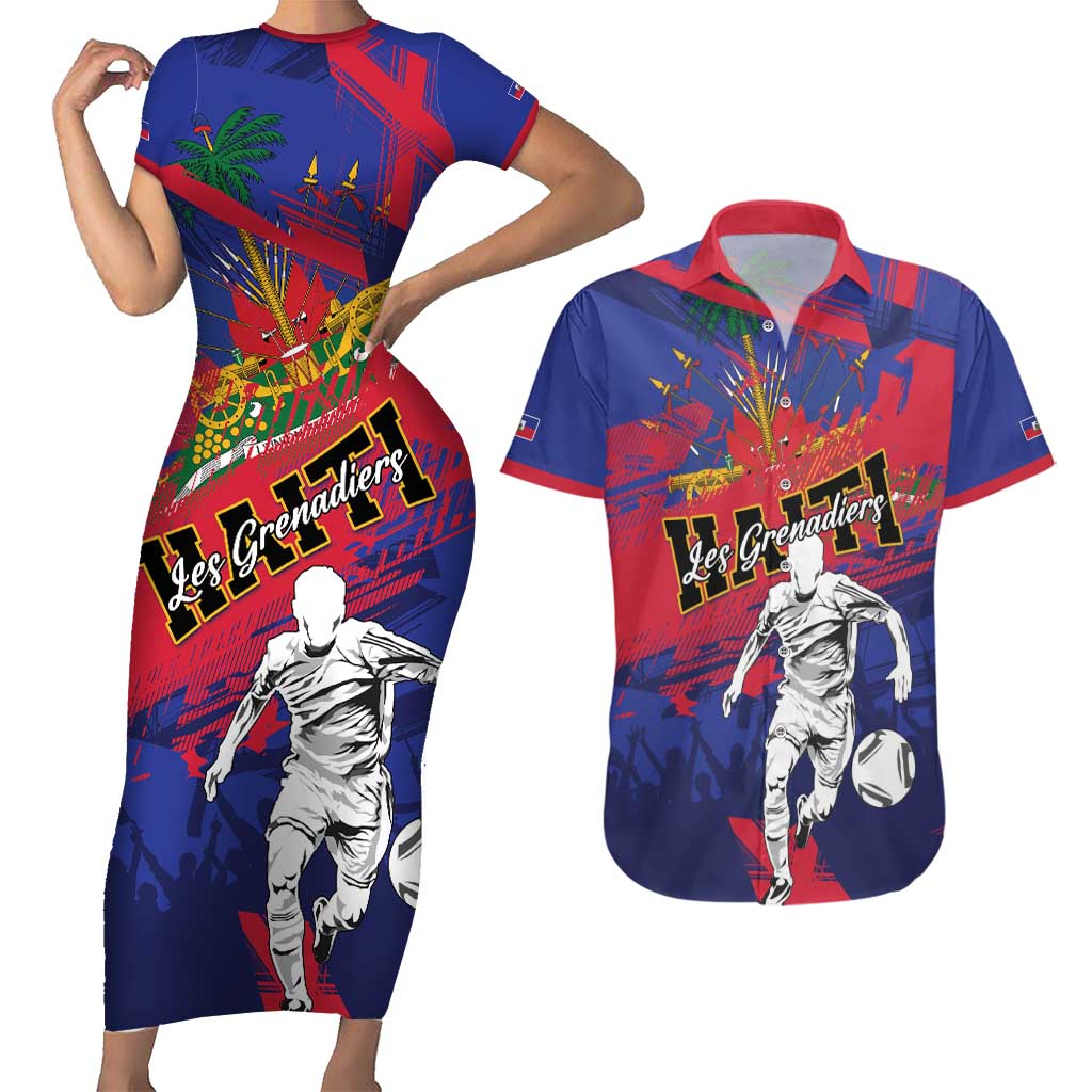 Custom Ekip Foutbol Ayiti 2026 Couples Matching Short Sleeve Bodycon Dress and Hawaiian Shirt Haiti Grenadye Alaso - Wonder Print Shop