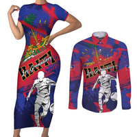 Custom Ekip Foutbol Ayiti 2026 Couples Matching Short Sleeve Bodycon Dress and Long Sleeve Button Shirt Haiti Grenadye Alaso - Wonder Print Shop