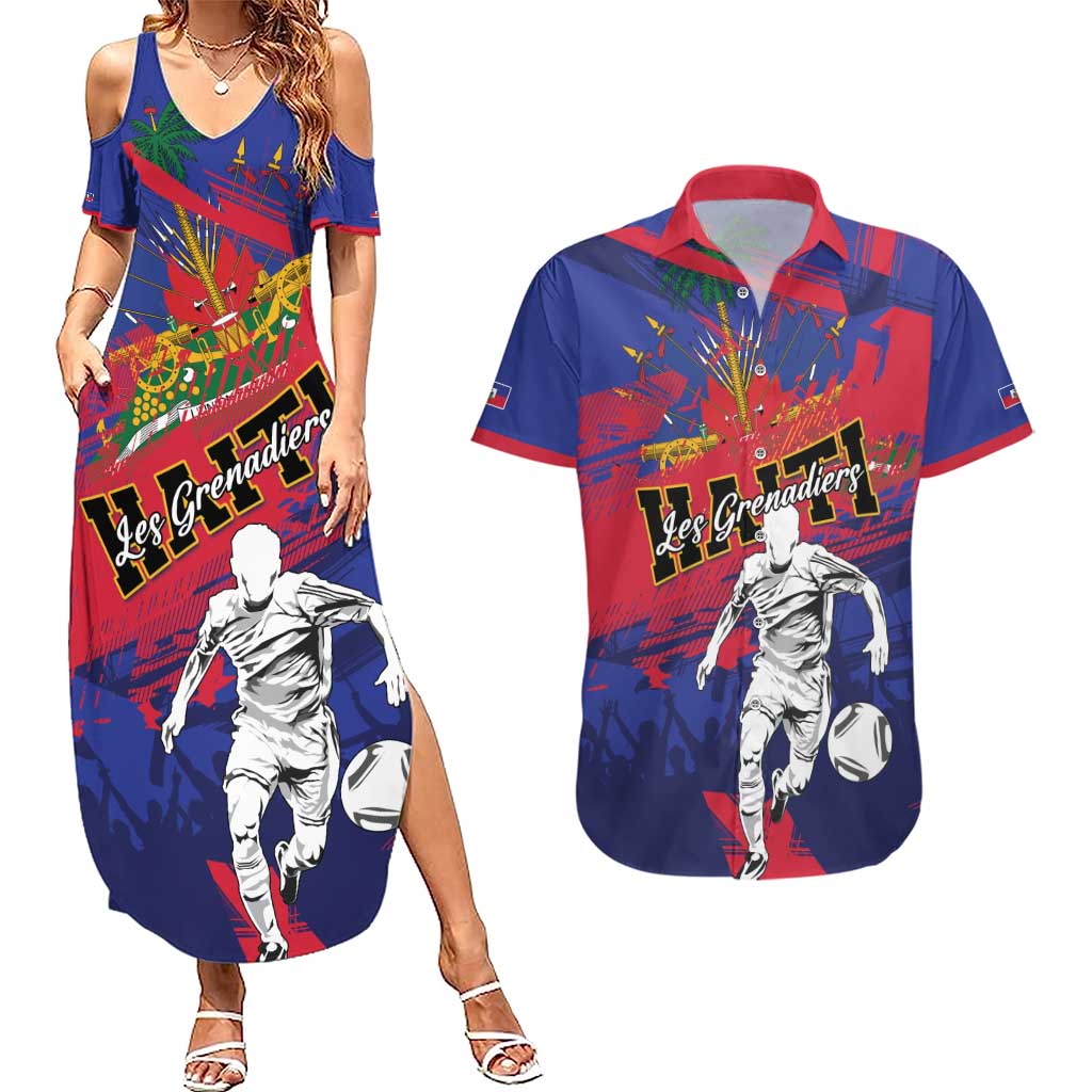 Custom Ekip Foutbol Ayiti 2026 Couples Matching Summer Maxi Dress and Hawaiian Shirt Haiti Grenadye Alaso - Wonder Print Shop