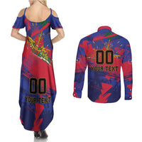 Custom Ekip Foutbol Ayiti 2026 Couples Matching Summer Maxi Dress and Long Sleeve Button Shirt Haiti Grenadye Alaso - Wonder Print Shop