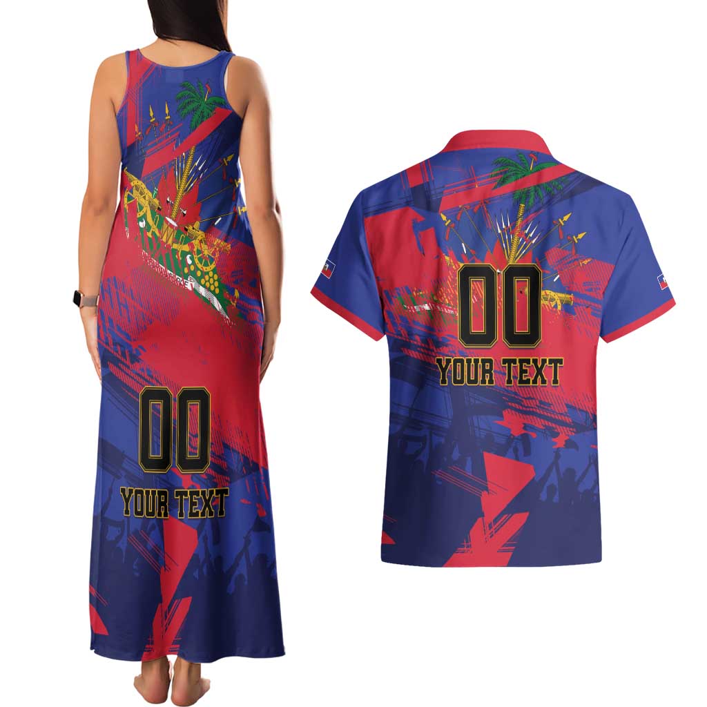 Custom Ekip Foutbol Ayiti 2026 Couples Matching Tank Maxi Dress and Hawaiian Shirt Haiti Grenadye Alaso - Wonder Print Shop
