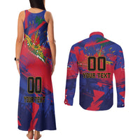 Custom Ekip Foutbol Ayiti 2026 Couples Matching Tank Maxi Dress and Long Sleeve Button Shirt Haiti Grenadye Alaso - Wonder Print Shop