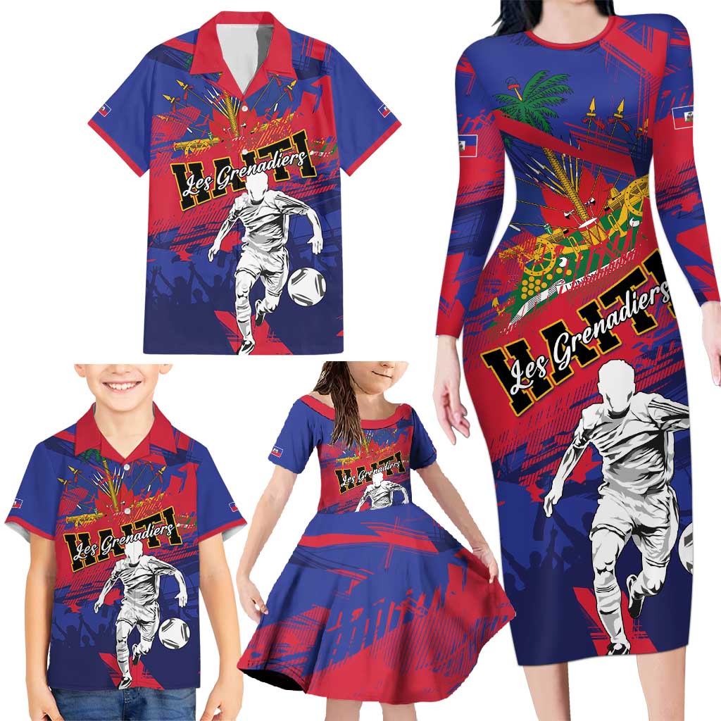 Custom Ekip Foutbol Ayiti 2026 Family Matching Long Sleeve Bodycon Dress and Hawaiian Shirt Haiti Grenadye Alaso - Wonder Print Shop
