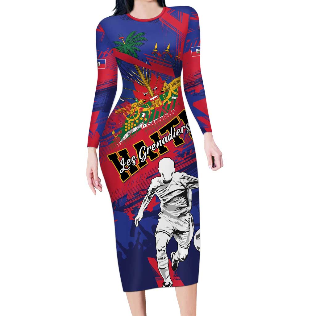 Custom Ekip Foutbol Ayiti 2026 Family Matching Long Sleeve Bodycon Dress and Hawaiian Shirt Haiti Grenadye Alaso - Wonder Print Shop