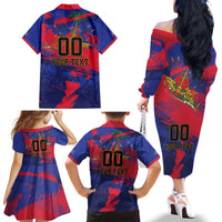Custom Ekip Foutbol Ayiti 2026 Family Matching Off The Shoulder Long Sleeve Dress and Hawaiian Shirt Haiti Grenadye Alaso - Wonder Print Shop