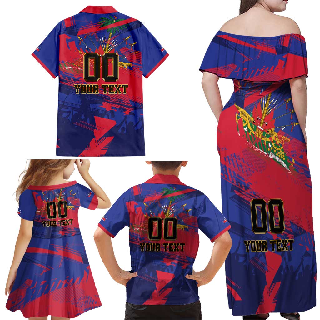 Custom Ekip Foutbol Ayiti 2026 Family Matching Off Shoulder Maxi Dress and Hawaiian Shirt Haiti Grenadye Alaso - Wonder Print Shop