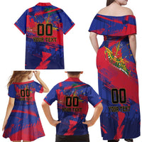 Custom Ekip Foutbol Ayiti 2026 Family Matching Off Shoulder Maxi Dress and Hawaiian Shirt Haiti Grenadye Alaso - Wonder Print Shop