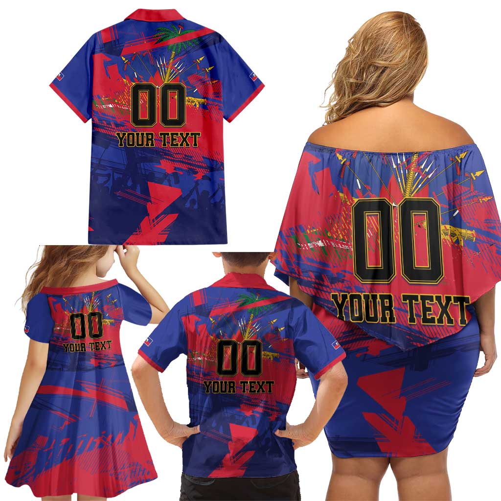 Custom Ekip Foutbol Ayiti 2026 Family Matching Off Shoulder Short Dress and Hawaiian Shirt Haiti Grenadye Alaso - Wonder Print Shop