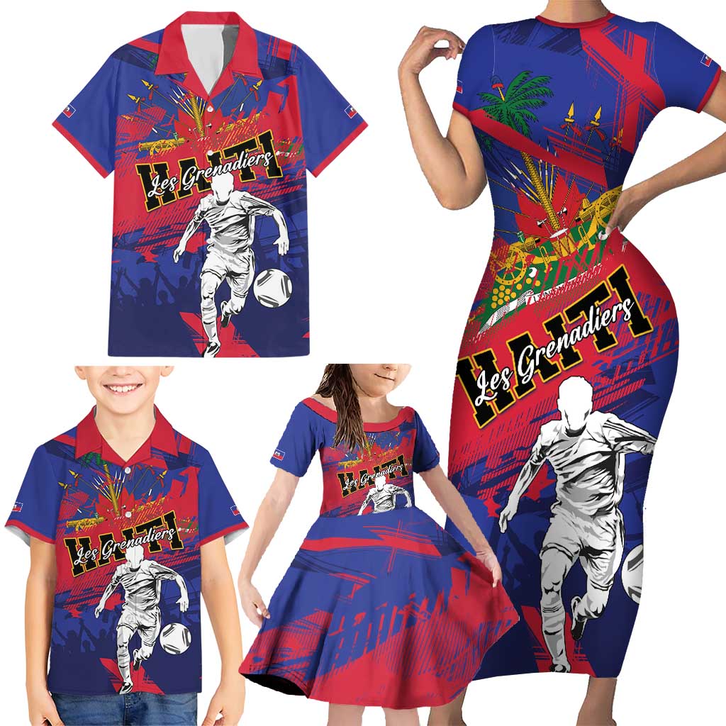 Custom Ekip Foutbol Ayiti 2026 Family Matching Short Sleeve Bodycon Dress and Hawaiian Shirt Haiti Grenadye Alaso - Wonder Print Shop