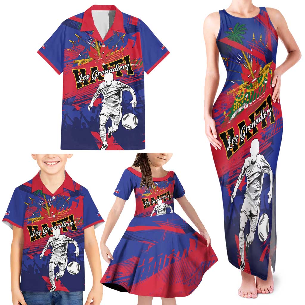 Custom Ekip Foutbol Ayiti 2026 Family Matching Tank Maxi Dress and Hawaiian Shirt Haiti Grenadye Alaso - Wonder Print Shop