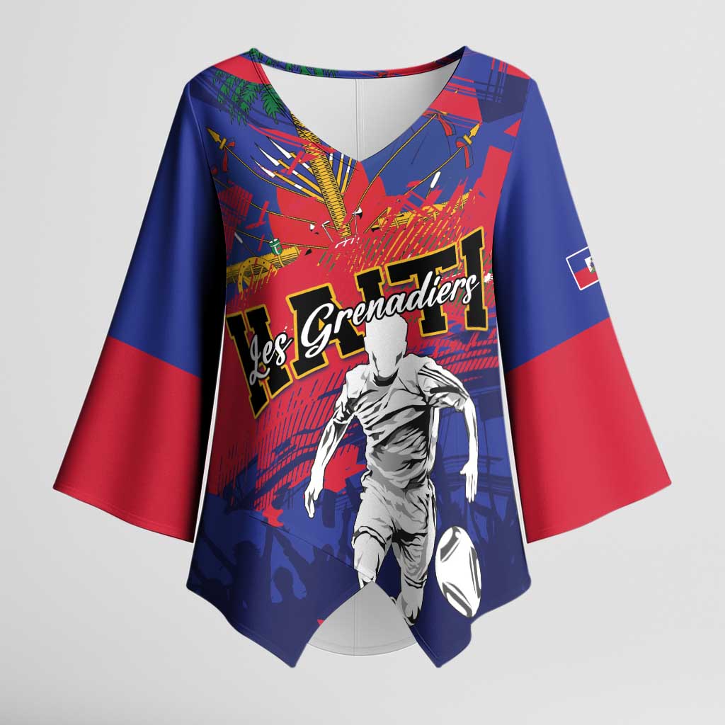 Custom Ekip Foutbol Ayiti 2026 Kimono Sleeve Blouse Haiti Grenadye Alaso - Wonder Print Shop