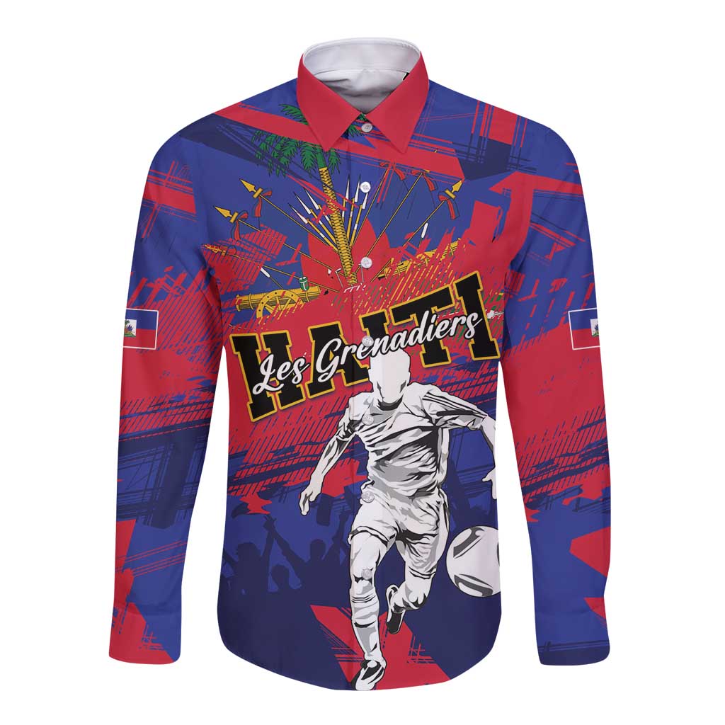 Custom Ekip Foutbol Ayiti 2026 Long Sleeve Button Shirt Haiti Grenadye Alaso - Wonder Print Shop