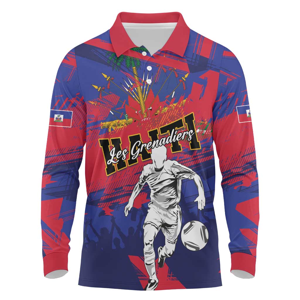 Custom Ekip Foutbol Ayiti 2026 Long Sleeve Polo Shirt Haiti Grenadye Alaso - Wonder Print Shop