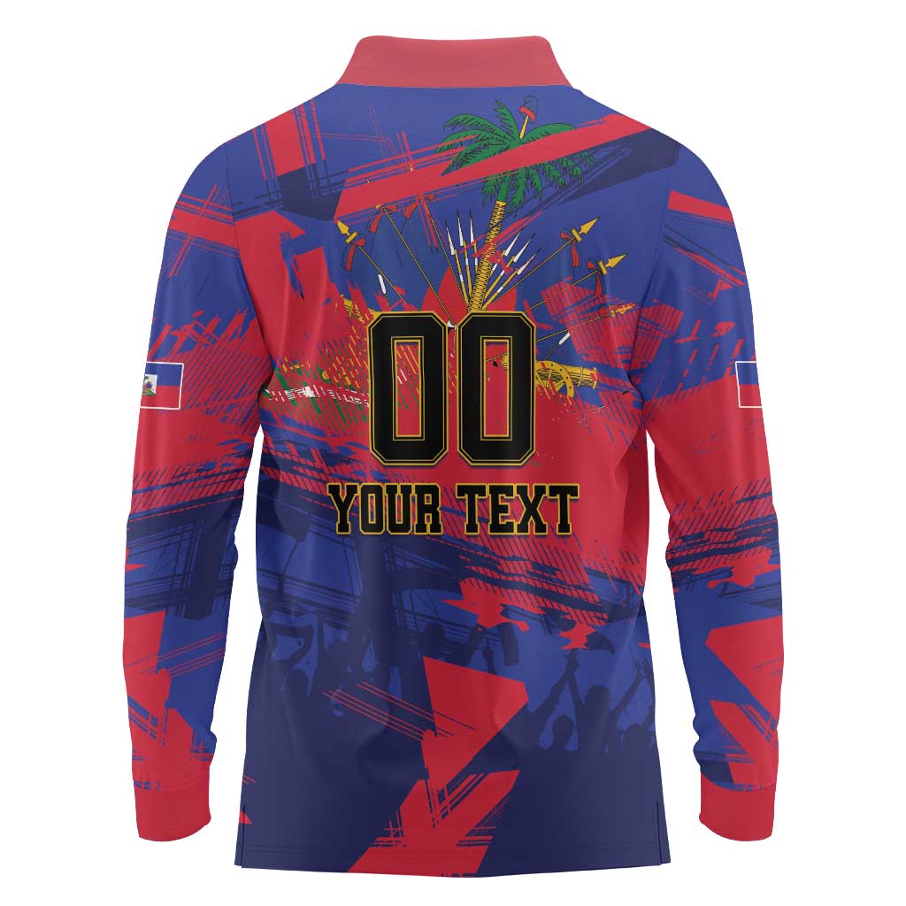 Custom Ekip Foutbol Ayiti 2026 Long Sleeve Polo Shirt Haiti Grenadye Alaso - Wonder Print Shop