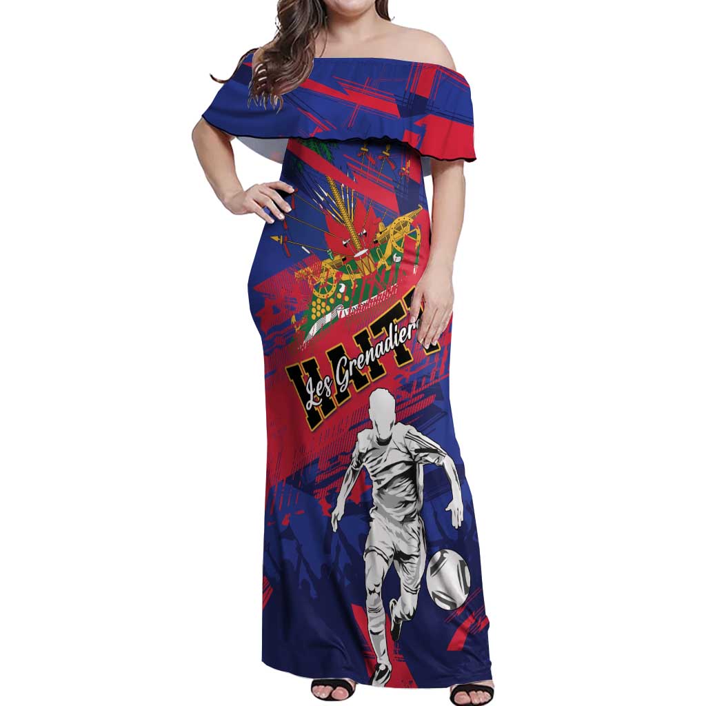 Custom Ekip Foutbol Ayiti 2026 Off Shoulder Maxi Dress Haiti Grenadye Alaso - Wonder Print Shop