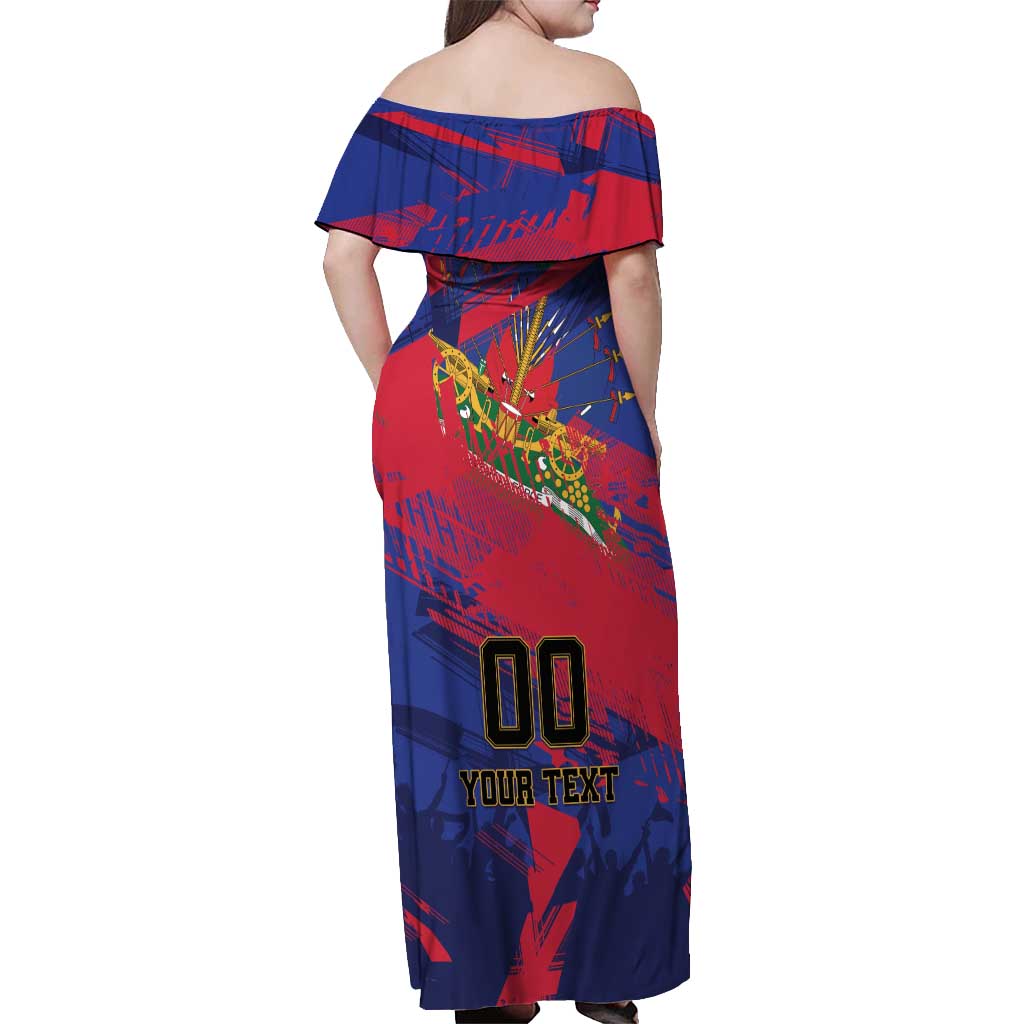 Custom Ekip Foutbol Ayiti 2026 Off Shoulder Maxi Dress Haiti Grenadye Alaso - Wonder Print Shop