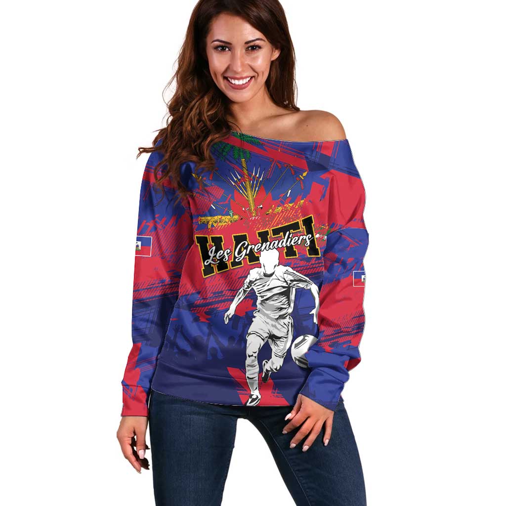 Custom Ekip Foutbol Ayiti 2026 Off Shoulder Sweater Haiti Grenadye Alaso - Wonder Print Shop