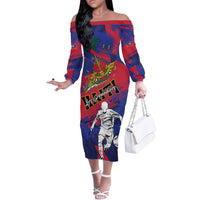 Custom Ekip Foutbol Ayiti 2026 Off The Shoulder Long Sleeve Dress Haiti Grenadye Alaso - Wonder Print Shop