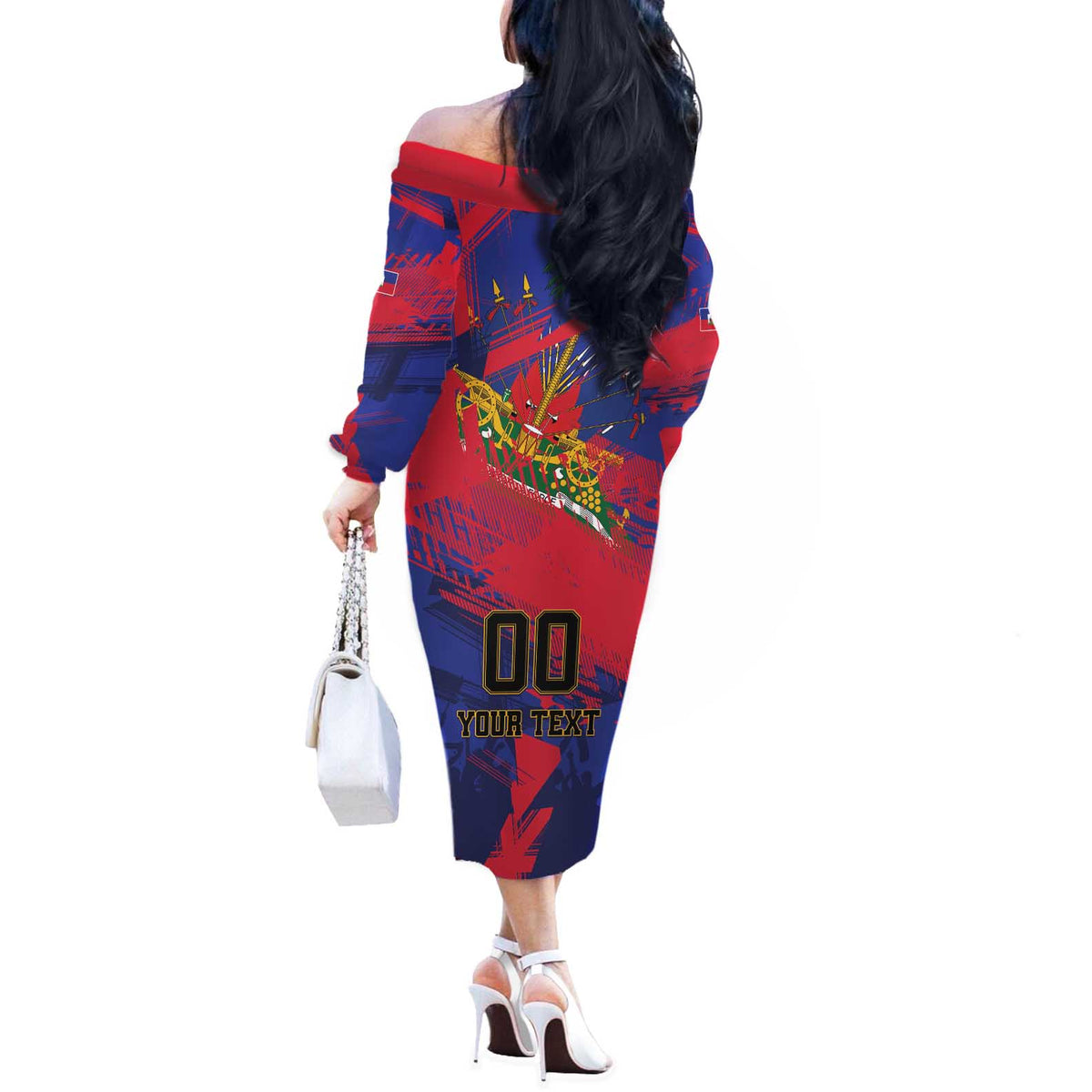 Custom Ekip Foutbol Ayiti 2026 Off The Shoulder Long Sleeve Dress Haiti Grenadye Alaso - Wonder Print Shop