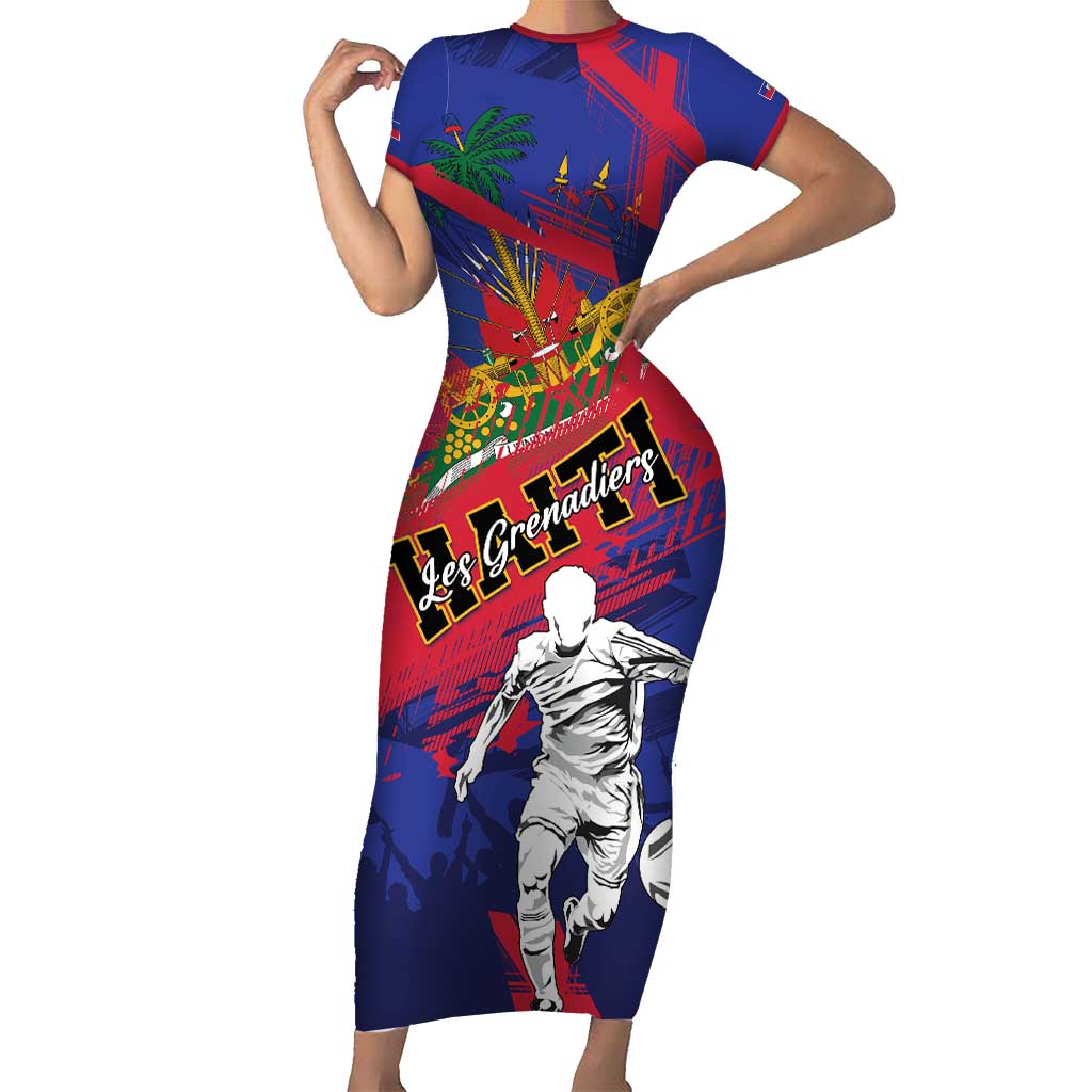Custom Ekip Foutbol Ayiti 2026 Short Sleeve Bodycon Dress Haiti Grenadye Alaso - Wonder Print Shop