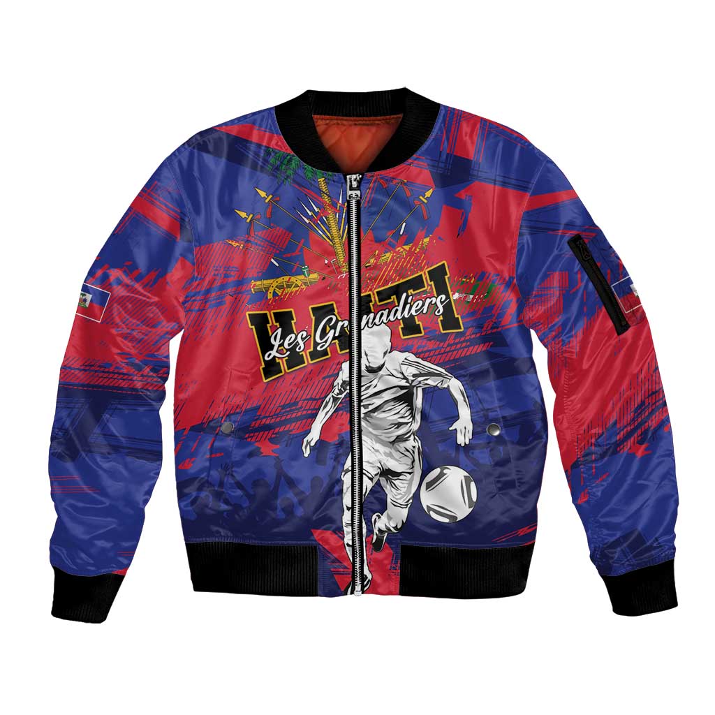 Custom Ekip Foutbol Ayiti 2026 Sleeve Zip Bomber Jacket Haiti Grenadye Alaso - Wonder Print Shop