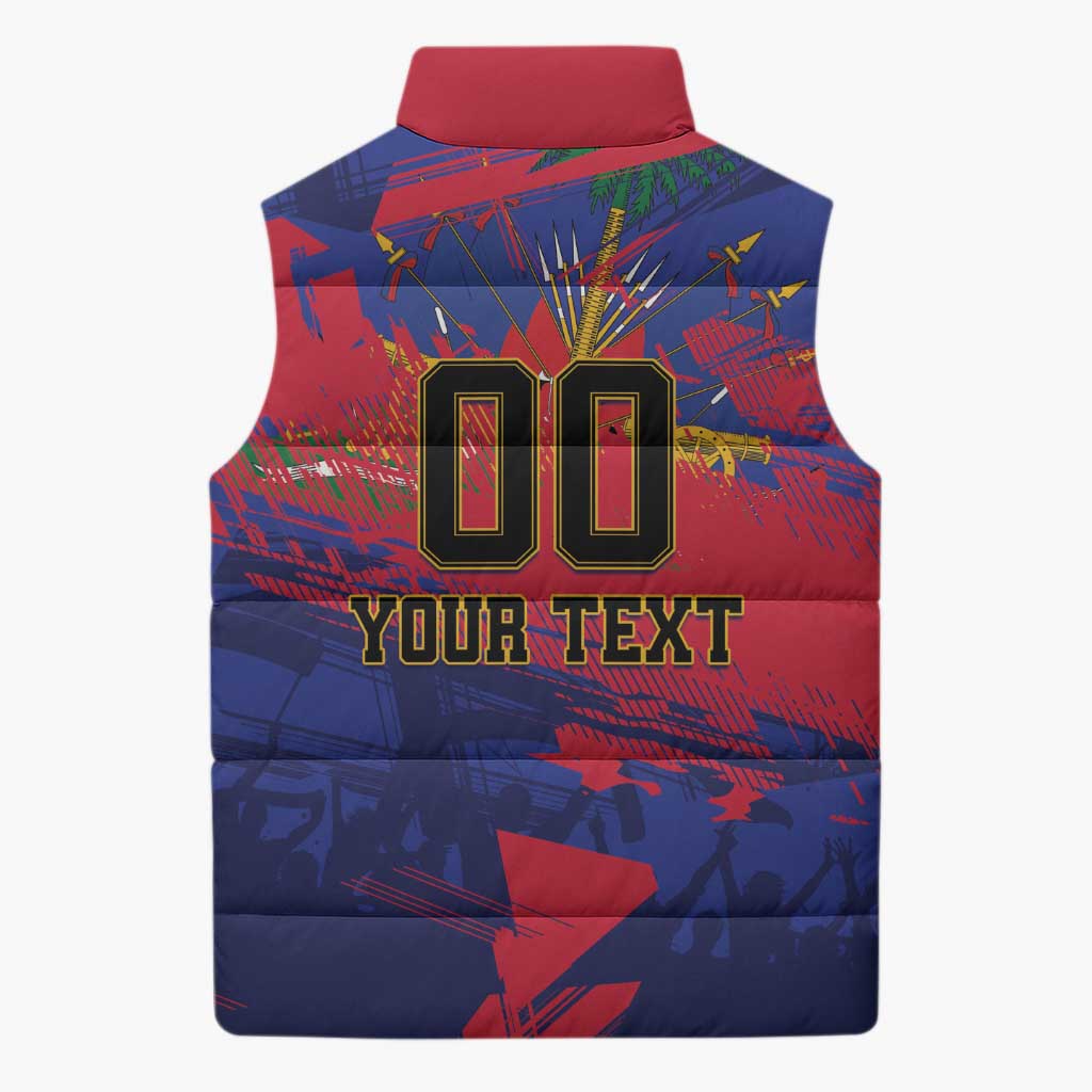 Custom Ekip Foutbol Ayiti 2026 Sleeveless Puffer Jacket Haiti Grenadye Alaso - Wonder Print Shop
