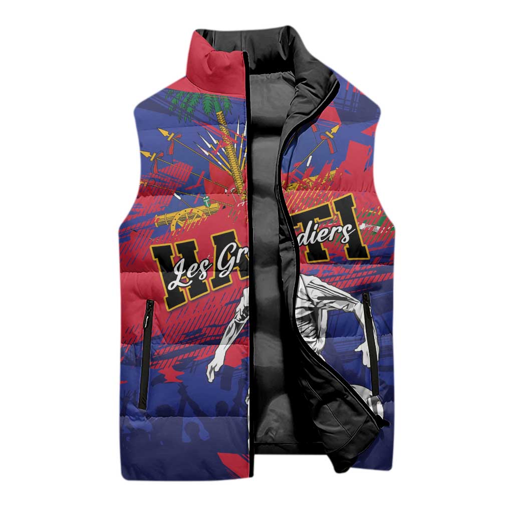 Custom Ekip Foutbol Ayiti 2026 Sleeveless Puffer Jacket Haiti Grenadye Alaso - Wonder Print Shop