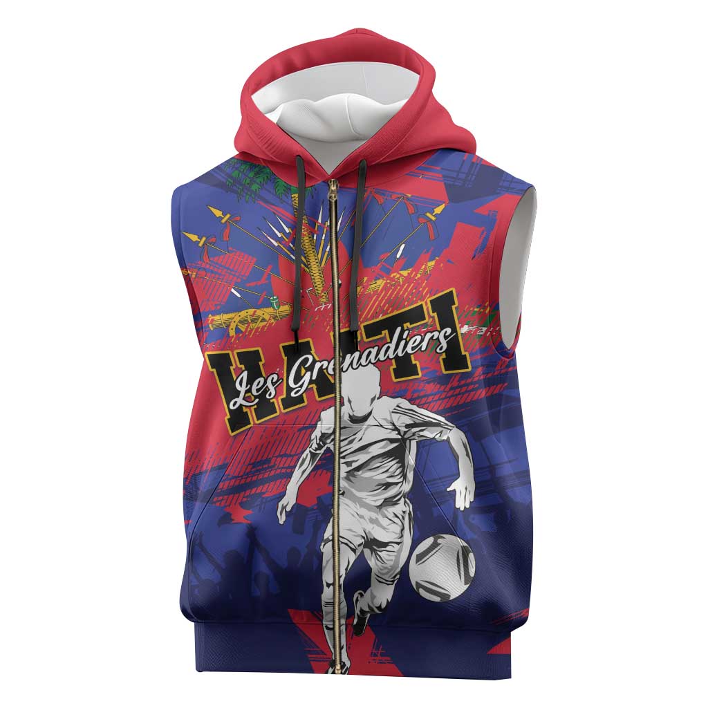 Custom Ekip Foutbol Ayiti 2026 Sleeveless Zip Hoodie Haiti Grenadye Alaso - Wonder Print Shop