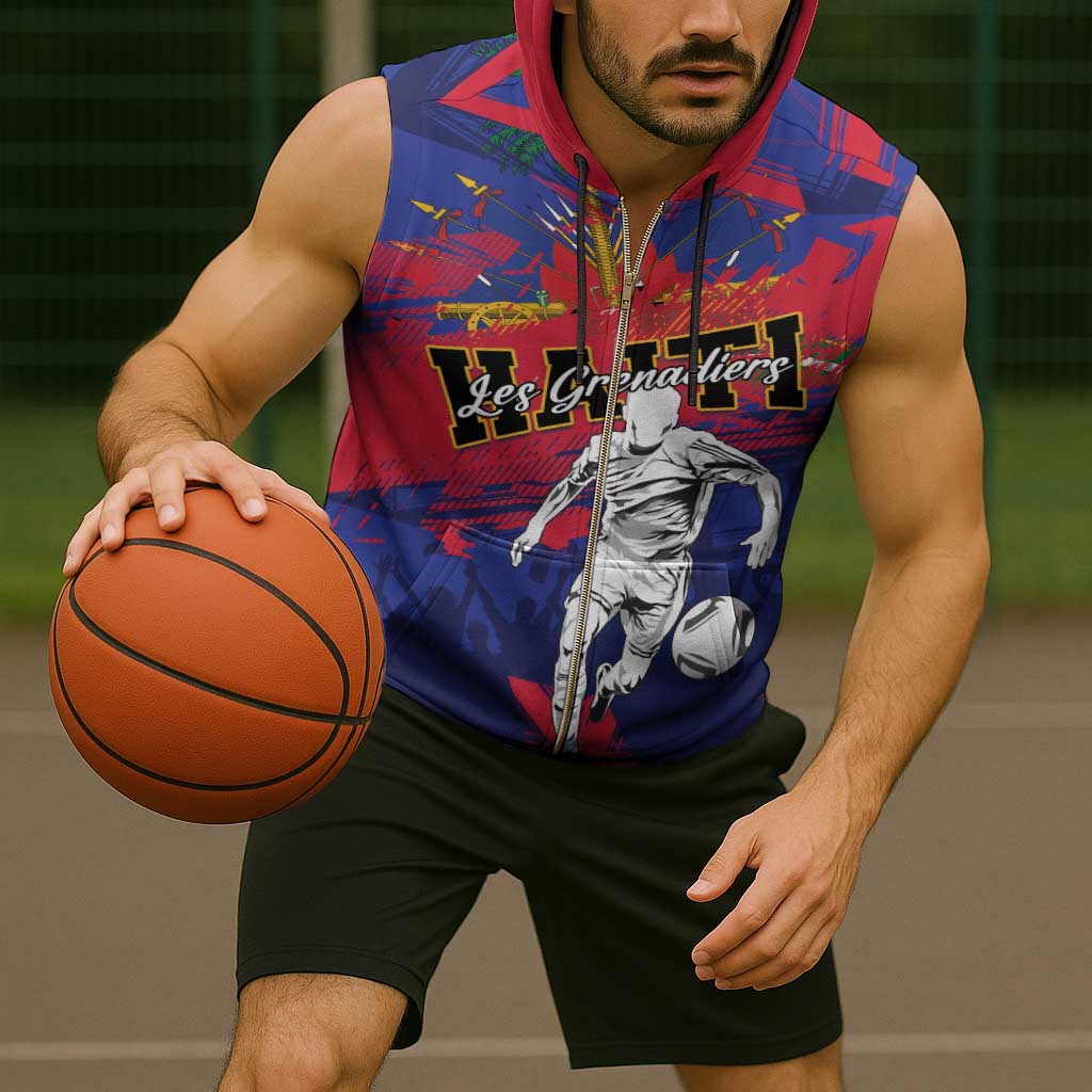 Custom Ekip Foutbol Ayiti 2026 Sleeveless Zip Hoodie Haiti Grenadye Alaso - Wonder Print Shop