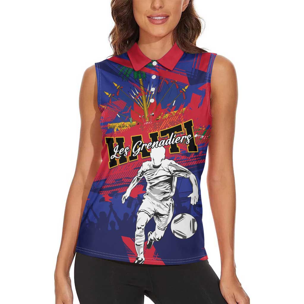 Custom Ekip Foutbol Ayiti 2026 Women Sleeveless Polo Shirt Haiti Grenadye Alaso - Wonder Print Shop
