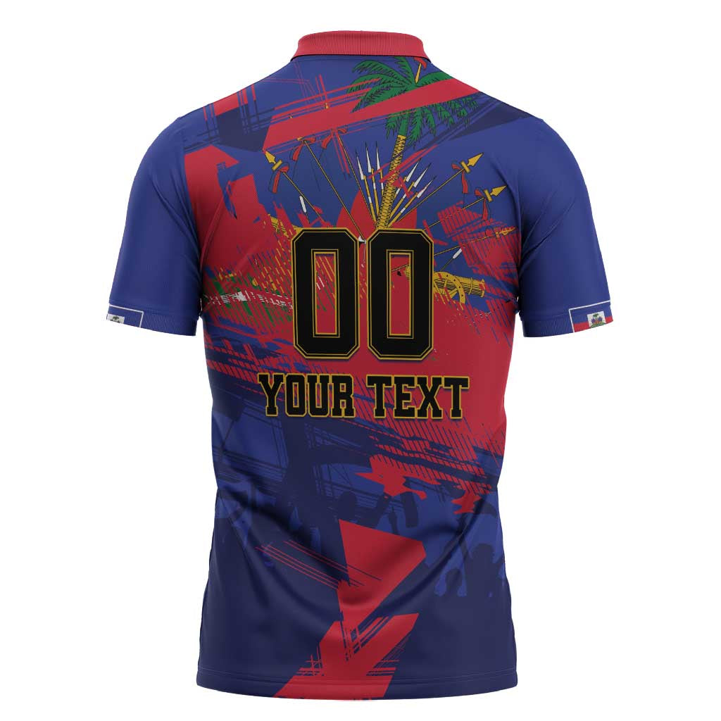 Custom Ekip Foutbol Ayiti 2026 Zipper Polo Shirt Haiti Grenadye Alaso - Wonder Print Shop