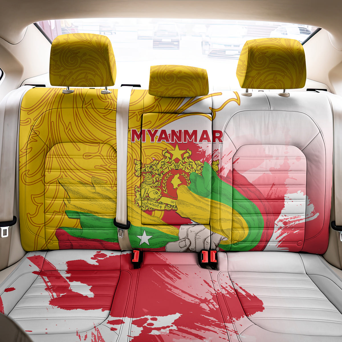 Myanmar Independence Day Back Car Seat Cover Brahmadesh Kanote Pattern - Wonder Print Shop