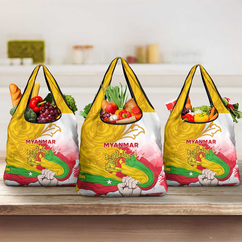 Myanmar Independence Day Grocery Bag Brahmadesh Kanote Pattern