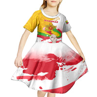 Myanmar Independence Day Kid Short Sleeve Dress Brahmadesh Kanote Pattern - Wonder Print Shop