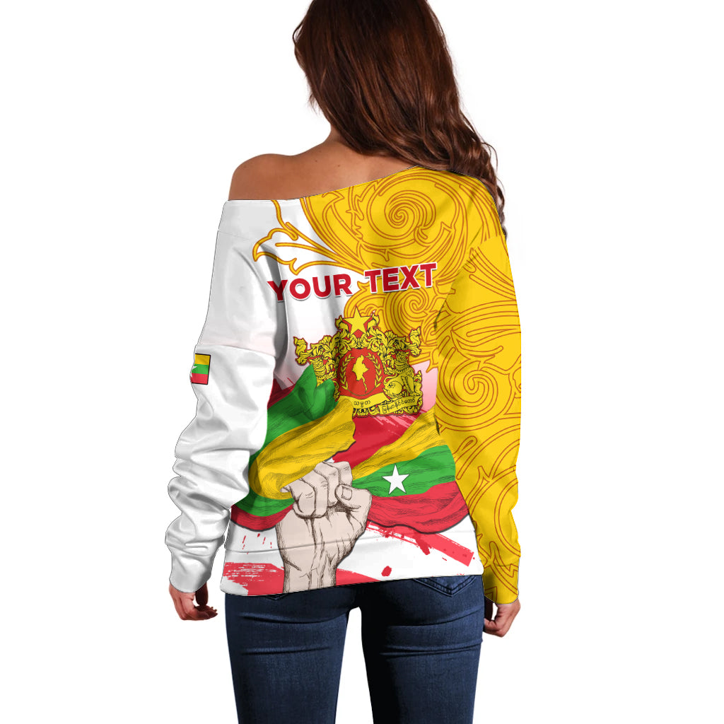 Myanmar Independence Day Off Shoulder Sweater Brahmadesh Kanote Pattern - Wonder Print Shop