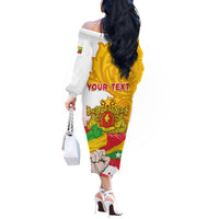 Myanmar Independence Day Off The Shoulder Long Sleeve Dress Brahmadesh Kanote Pattern - Wonder Print Shop