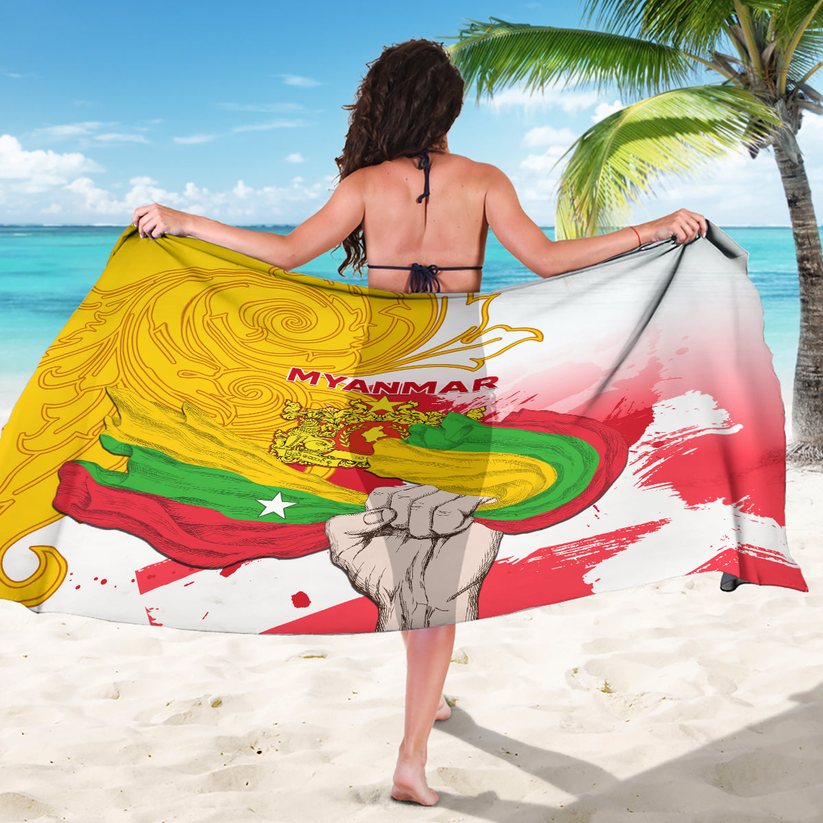 Myanmar Independence Day Sarong Brahmadesh Kanote Pattern - Wonder Print Shop