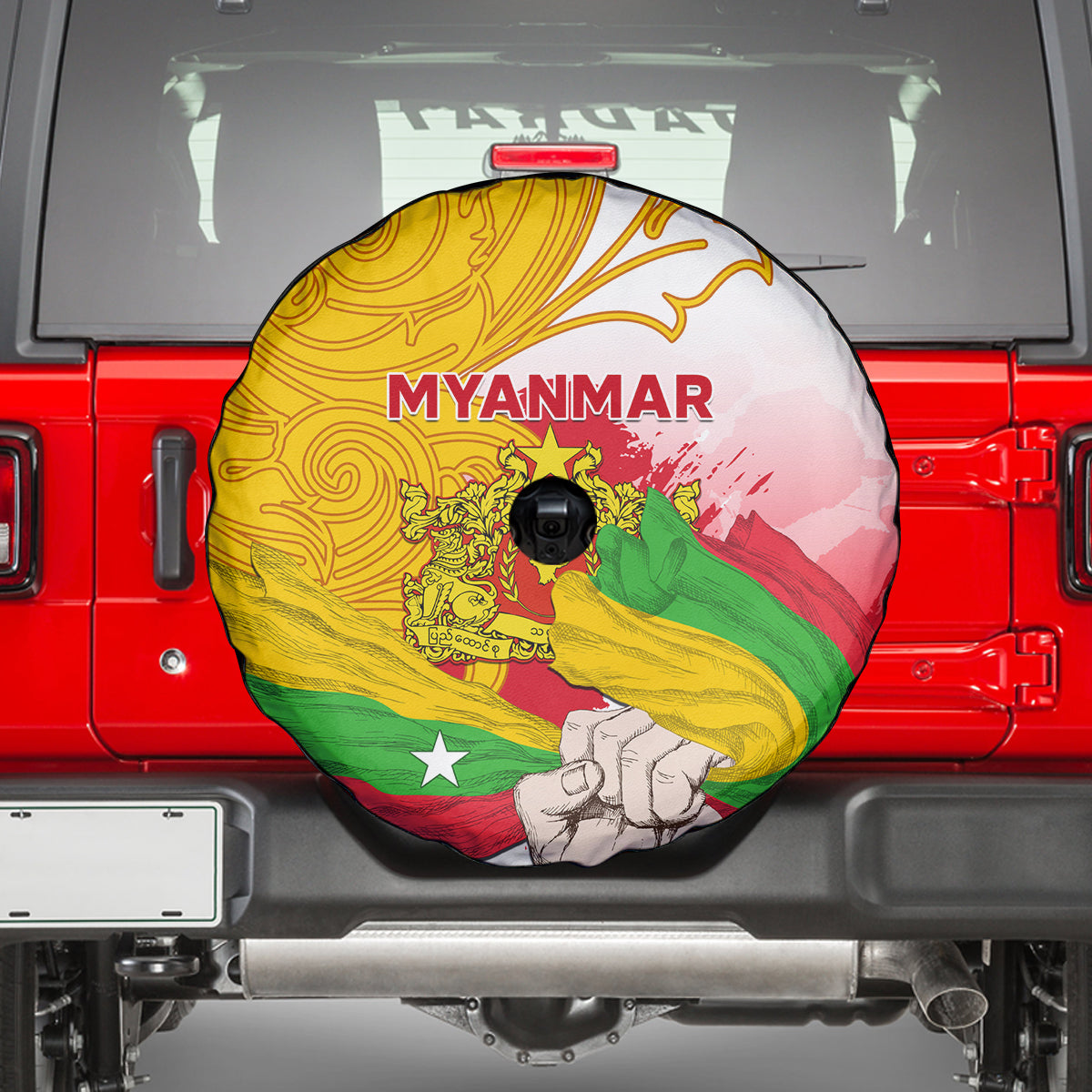 Myanmar Independence Day Spare Tire Cover Brahmadesh Kanote Pattern - Wonder Print Shop