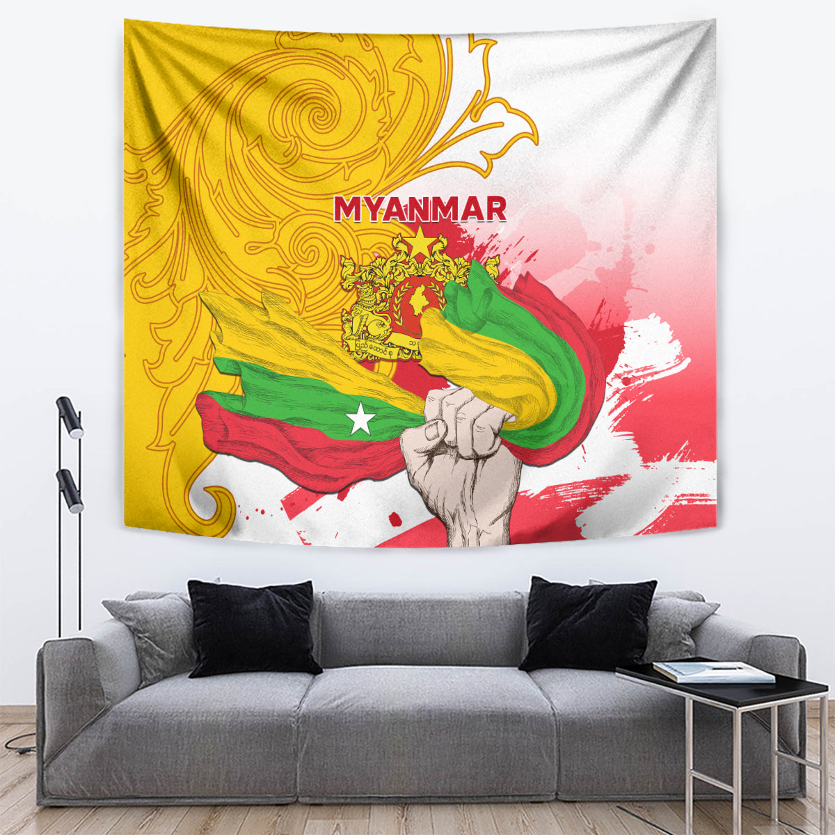 Myanmar Independence Day Tapestry Brahmadesh Kanote Pattern - Wonder Print Shop