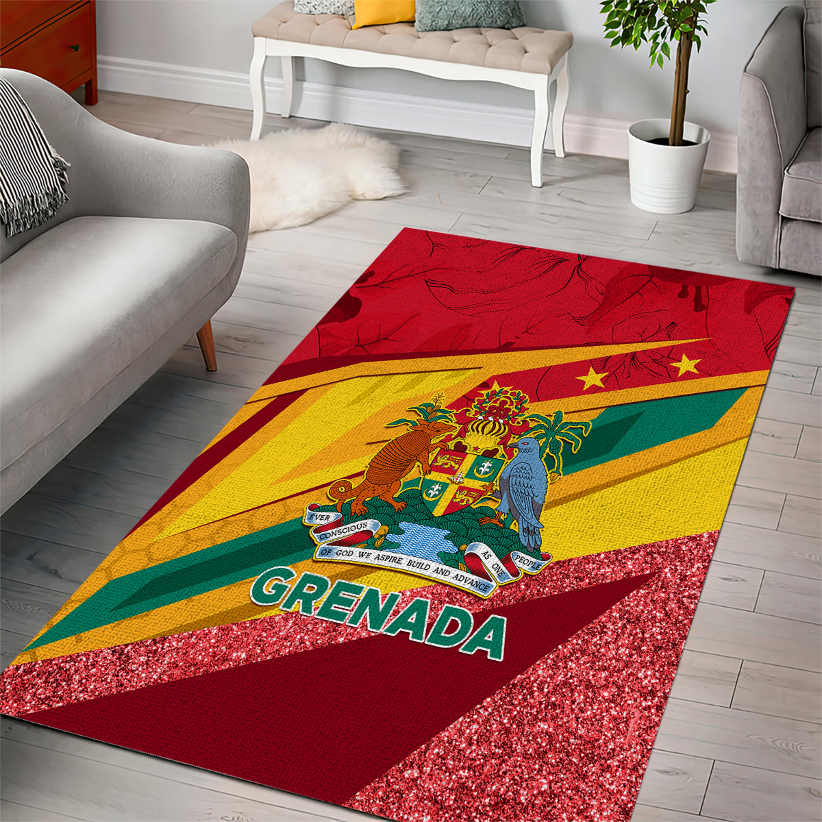 Grenada Independence Day Area Rug Gwenad Bougainvillea Sparkle Version - Wonder Print Shop